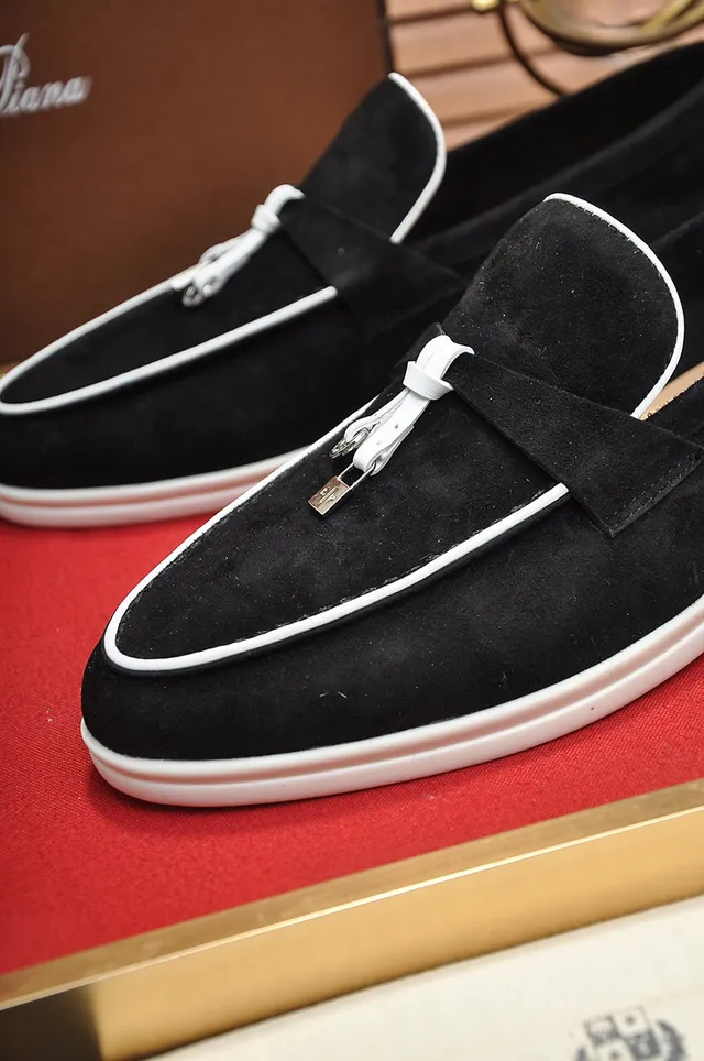 Loro Piana Black White Suede Piping Loafer 3