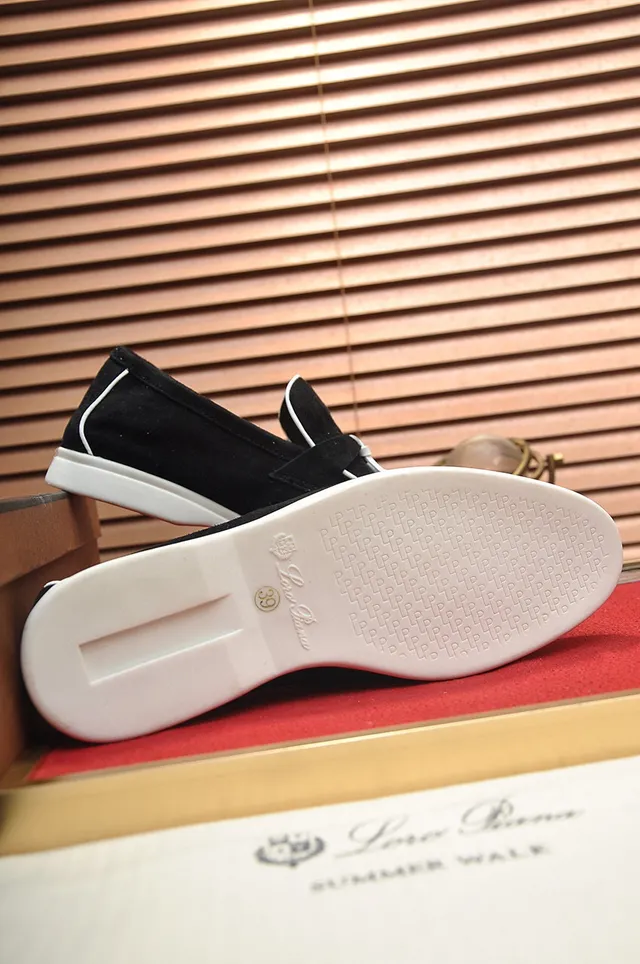 Loro Piana Black White Suede Piping Loafer 4