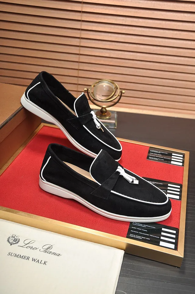 Loro Piana Black White Suede Piping Loafer 5