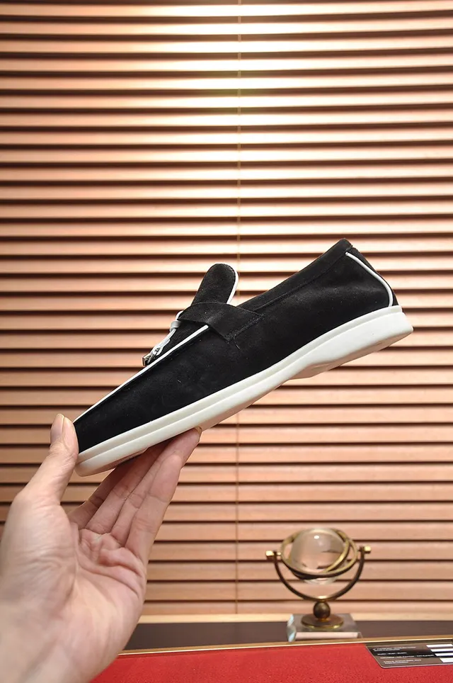 Loro Piana Black White Suede Piping Loafer 6