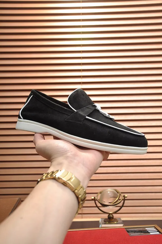 Loro Piana Black White Suede Piping Loafer 7