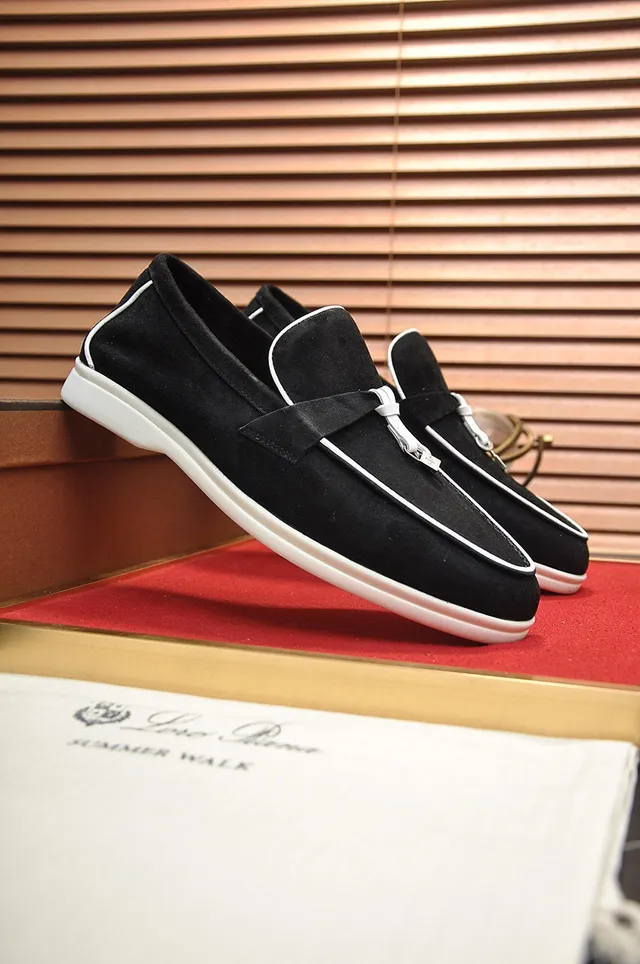 Loro Piana Black White Suede Piping Loafer 8