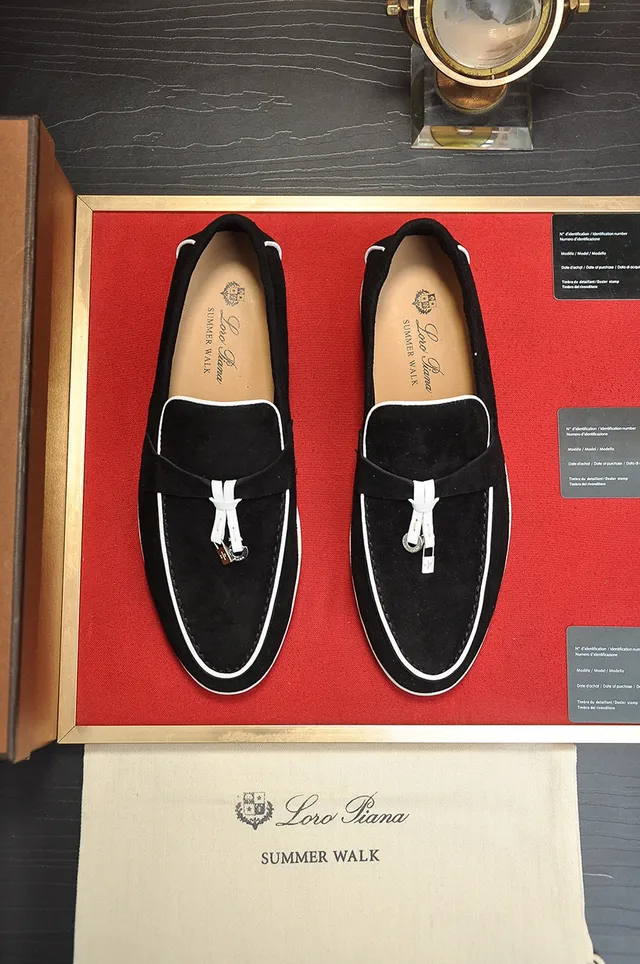 Loro Piana Black White Suede Piping Loafer 9