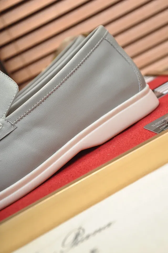 Loro Piana رمادي أبيض موك-تو خياطة ستايل بيني لوفر 2