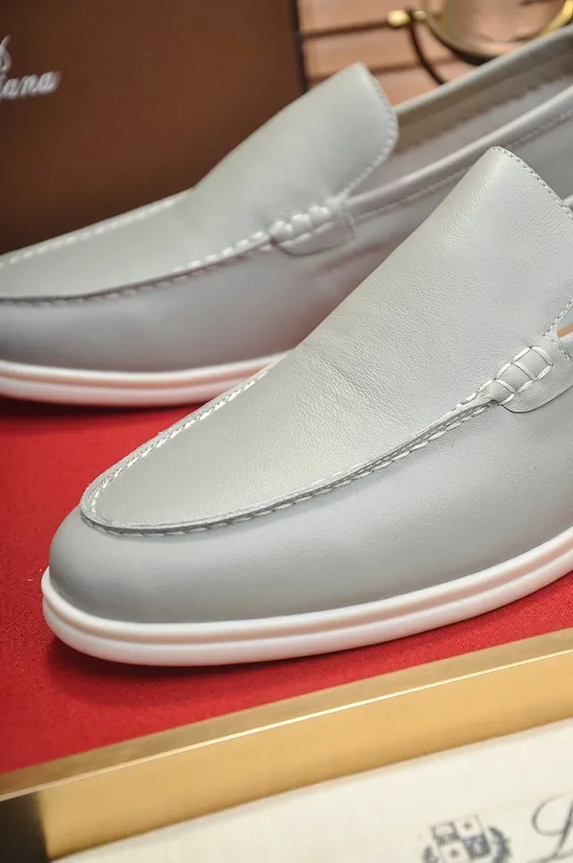 Loro Piana رمادي أبيض موك-تو خياطة ستايل بيني لوفر 3