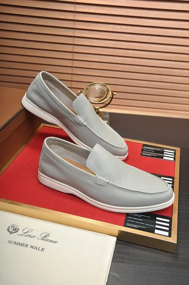 Loro Piana رمادي أبيض موك-تو خياطة ستايل بيني لوفر 4