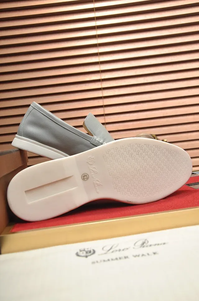 Loro Piana رمادي أبيض موك-تو خياطة ستايل بيني لوفر 5