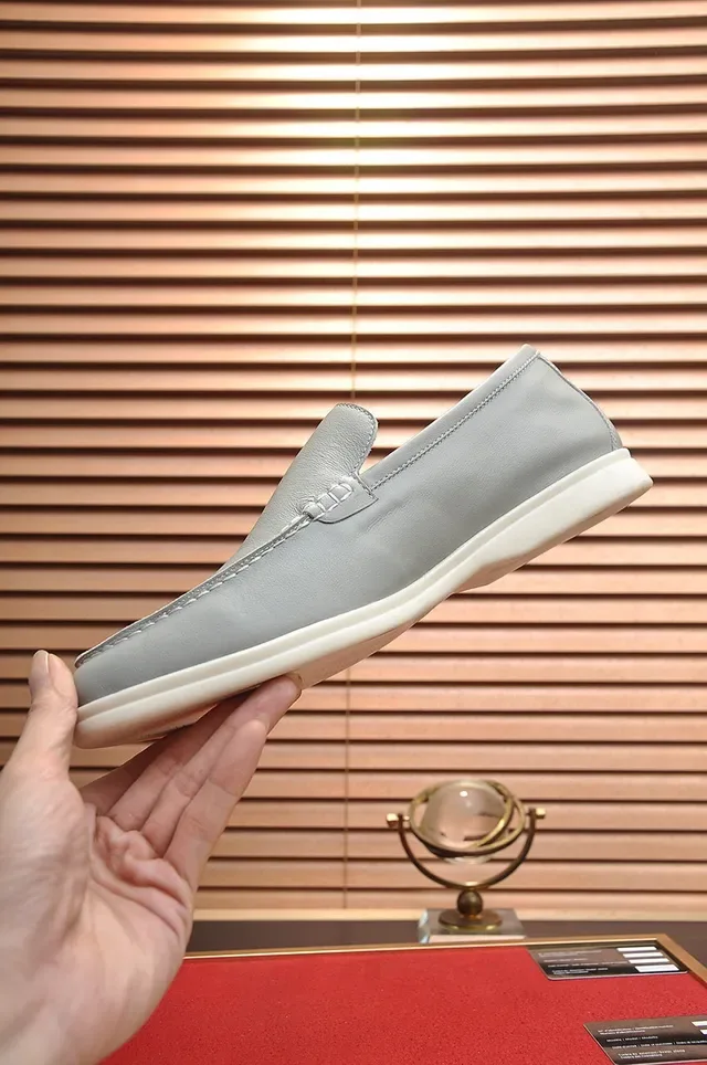 Loro Piana رمادي أبيض موك-تو خياطة ستايل بيني لوفر 6