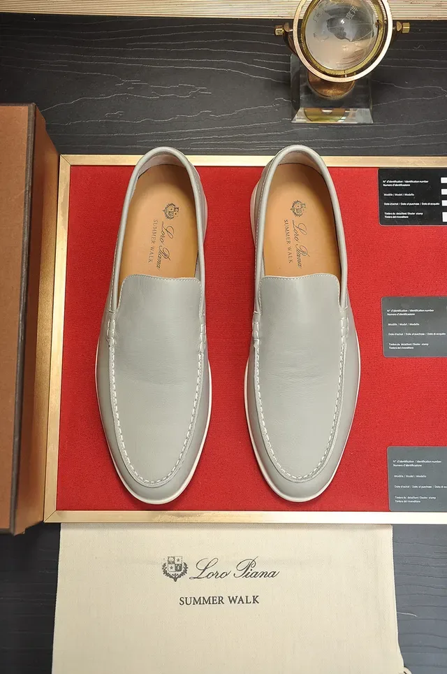 Loro Piana رمادي أبيض موك-تو خياطة ستايل بيني لوفر 7