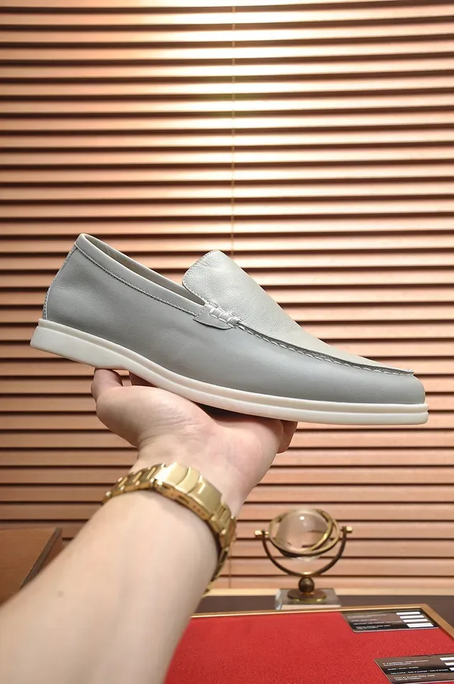 Loro Piana رمادي أبيض موك-تو خياطة ستايل بيني لوفر 8