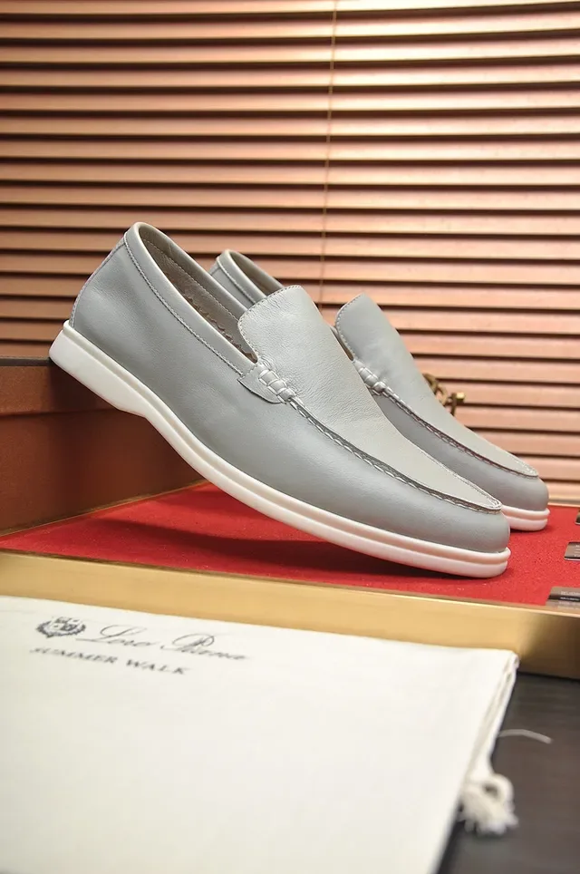 Loro Piana رمادي أبيض موك-تو خياطة ستايل بيني لوفر 9