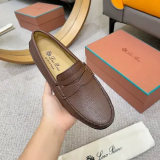 Loro Piana LP DOTS WALK Marrom Couro Pebbled Mocassim