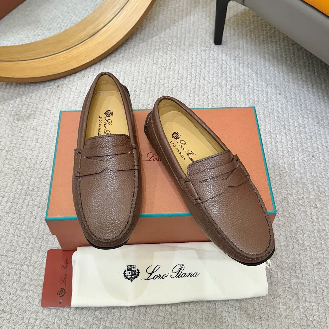 Loro Piana LP DOTS WALK Brown Pebbled Leather Penny Loafer 2