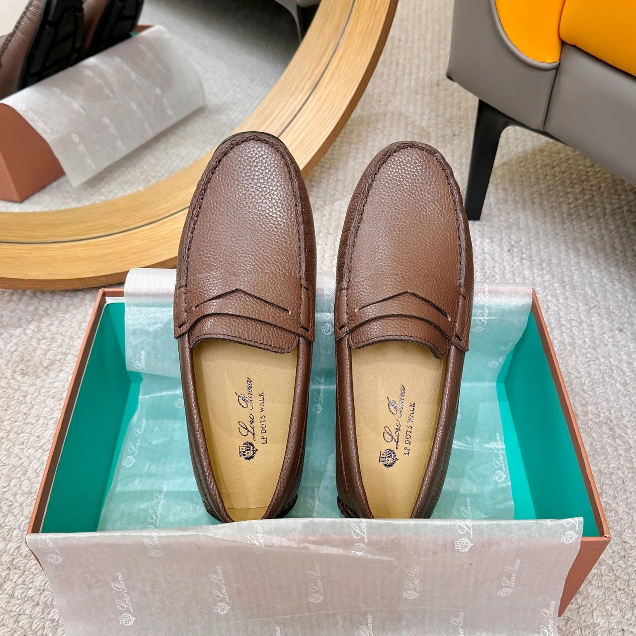 Loro Piana LP DOTS WALK Brown Pebbled Leather Penny Loafer 3