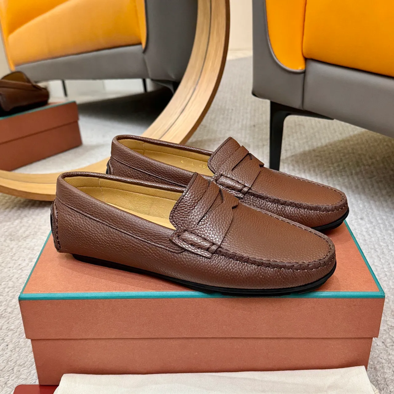 Loro Piana LP DOTS WALK Brown Pebbled Leather Penny Loafer 4