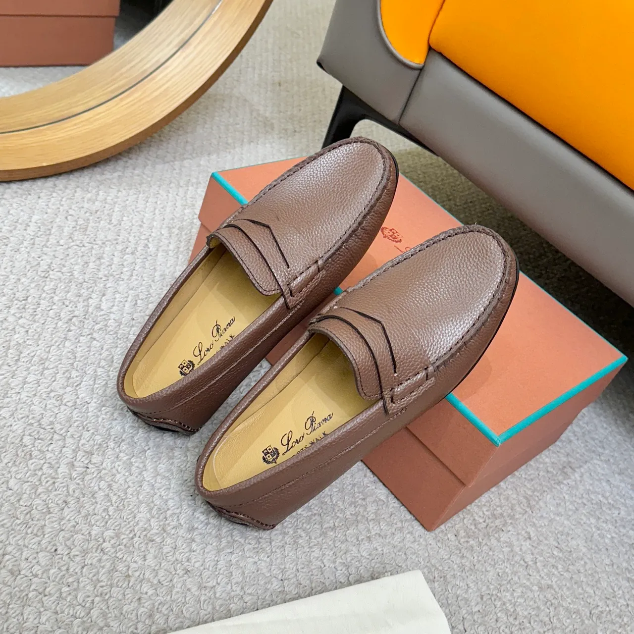 Loro Piana LP DOTS WALK Brown Pebbled Leather Penny Loafer 8