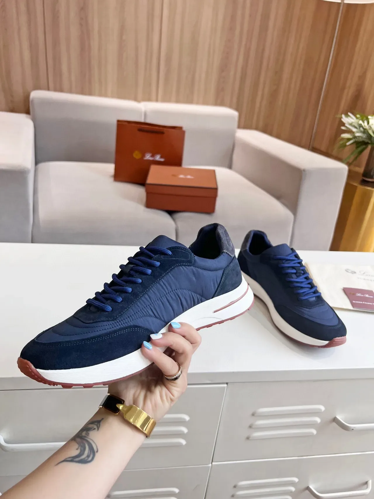 Loro Piana Navy 麂皮和尼龙 生活方式运动鞋 3