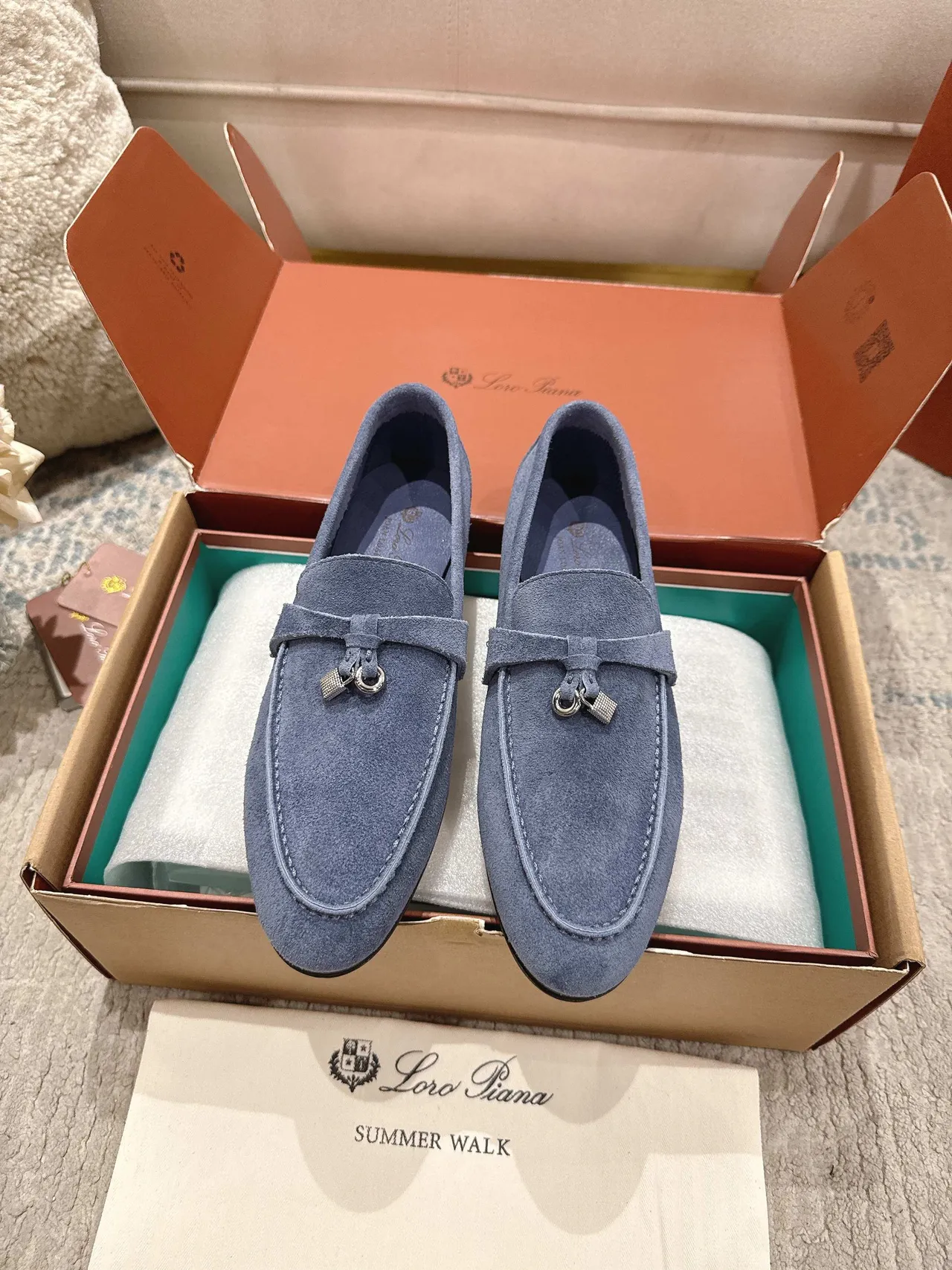 Loro Piana Summer Walk Mocassins en daim bleu 3