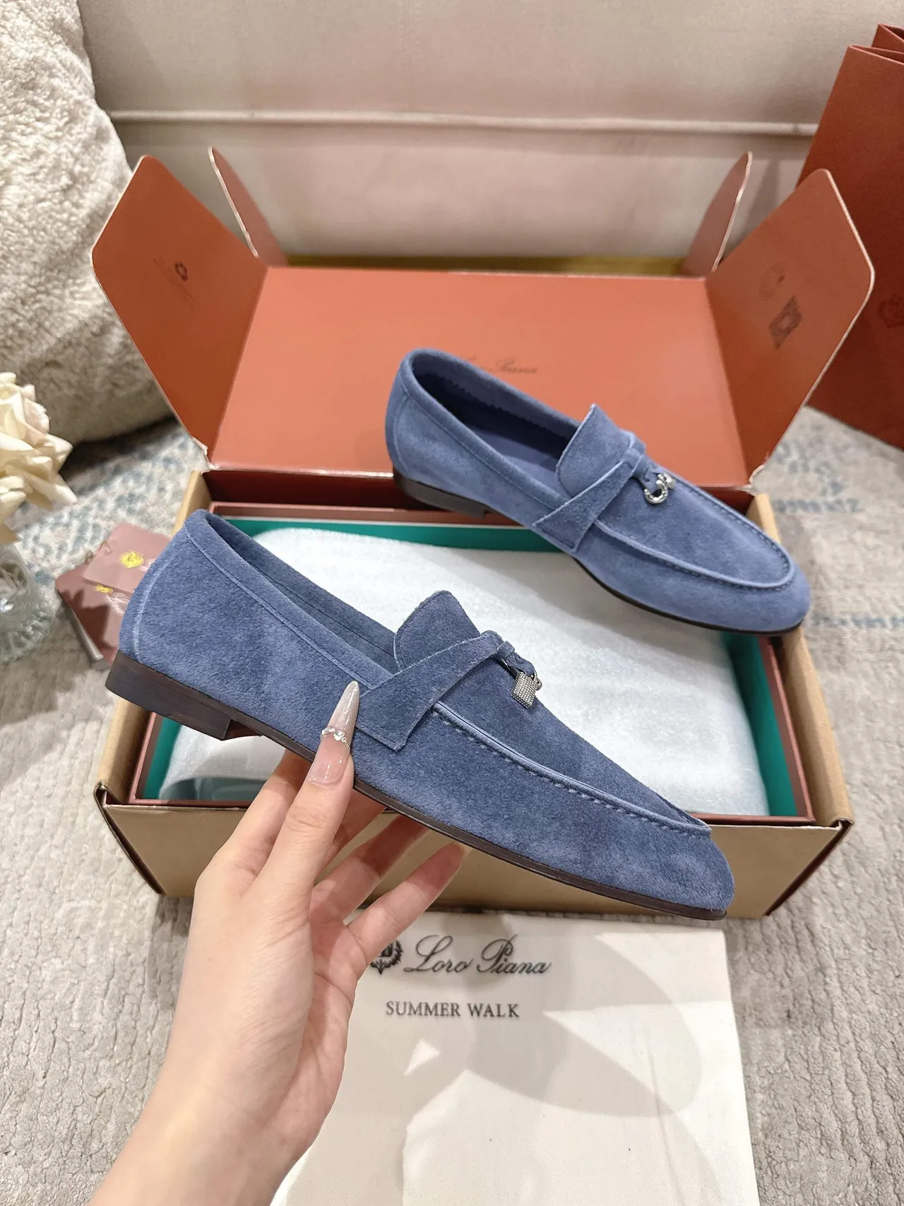 Loro Piana Summer Walk Mocassins en daim bleu 5