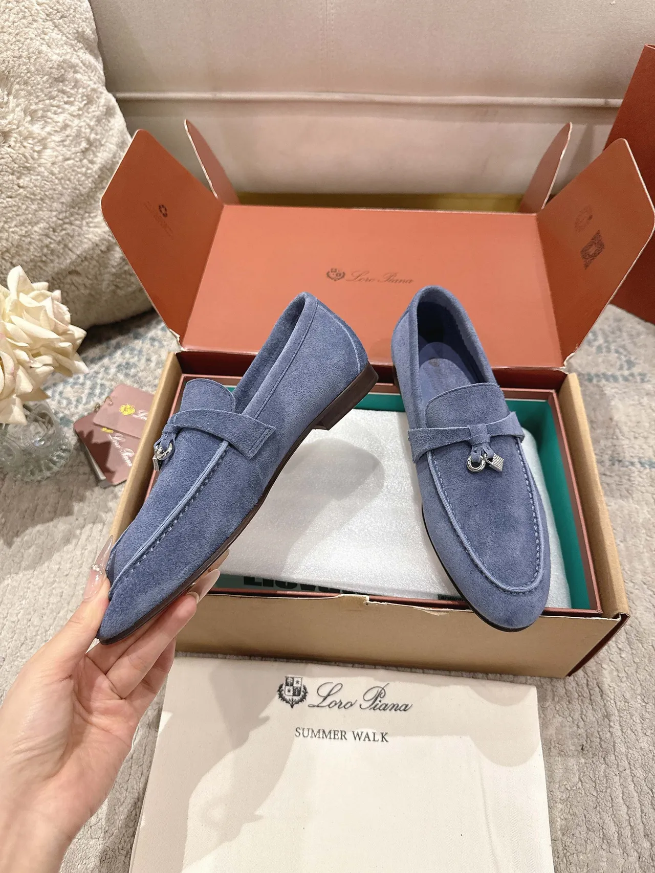 Loro Piana Summer Walk Mocassins en daim bleu 6