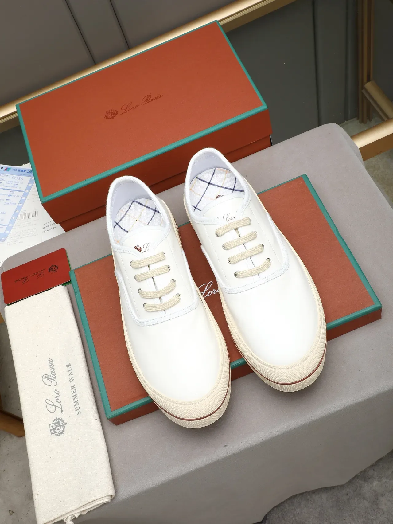 Loro Piana حذاء جلد أبيض كاجوال منخفض 3