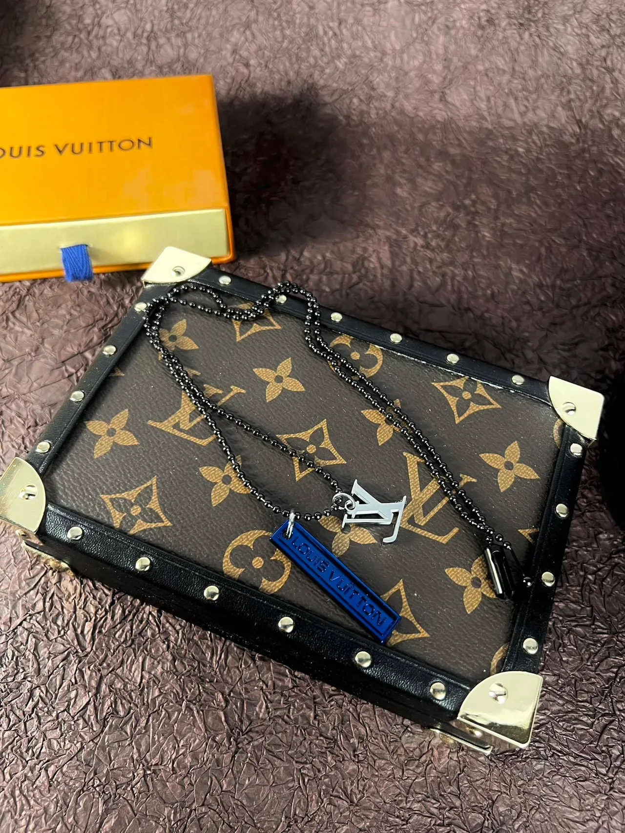 Louis Vuitton Black Blue Ball Chain Dual Pendant Necklace 2