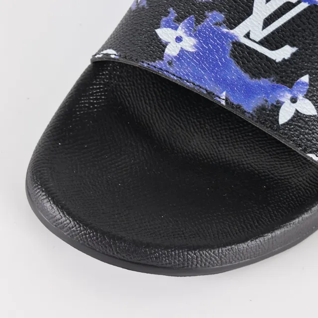 Louis Vuitton نعال أسود أزرق بحزام مطبوع بمونوغرام وقاعدة مطاطرة من المطاط 5