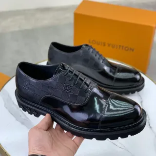 लुई विट्टोन काला Cap-Toe Checkerboard Damier Graphite चमड़ा ऑक्सफोर्ड जूते