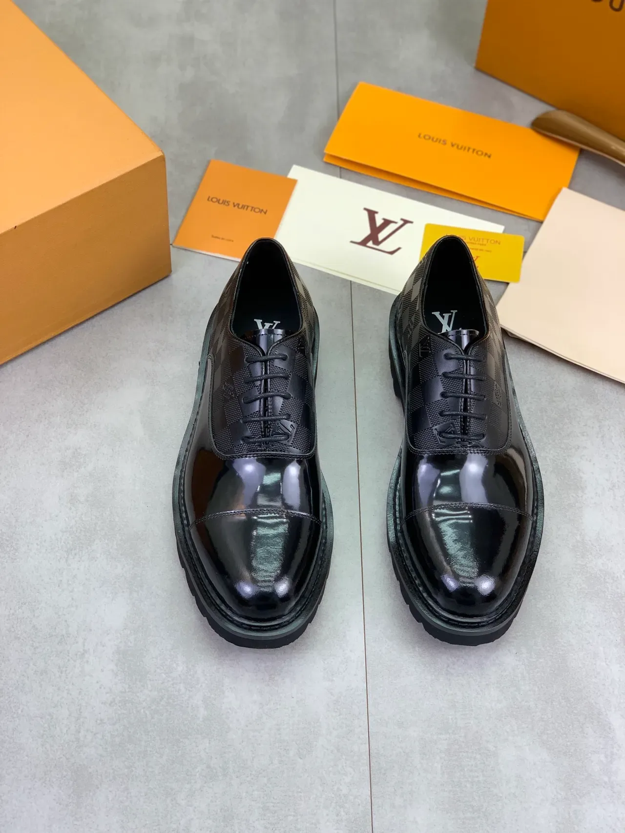 लुई विट्टोन काला Cap-Toe Checkerboard Damier Graphite चमड़ा ऑक्सफोर्ड जूते 4