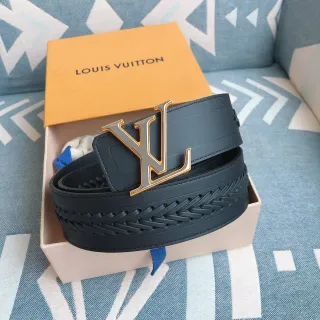 Louis Vuitton Black Gold Braided Strap Oversized LV Monogram Buckle Leather Belt