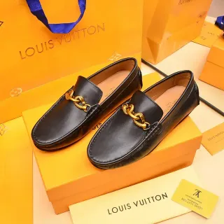 Louis Vuitton काला और सोने का चमड़ा हॉर्सबीट बकलू लौफर