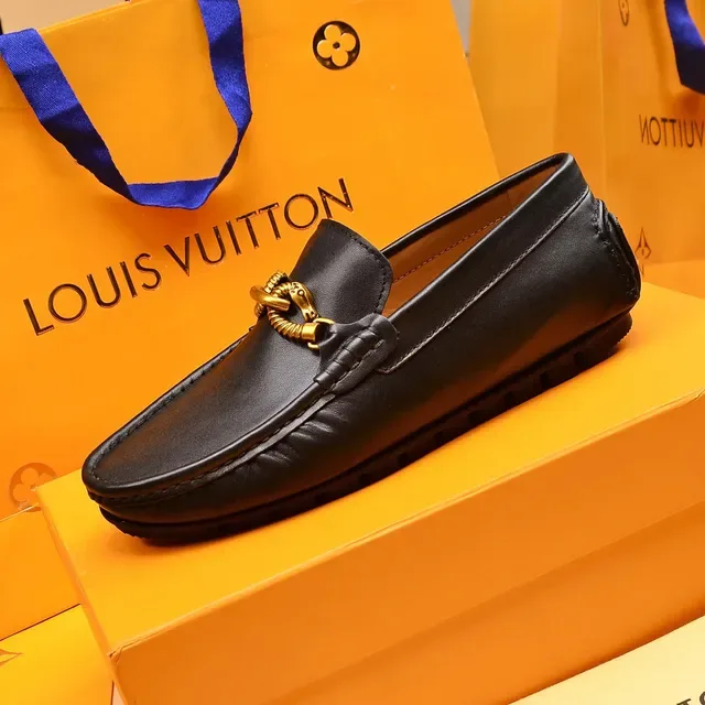 Louis Vuitton काला और सोने का चमड़ा हॉर्सबीट बकलू लौफर 5