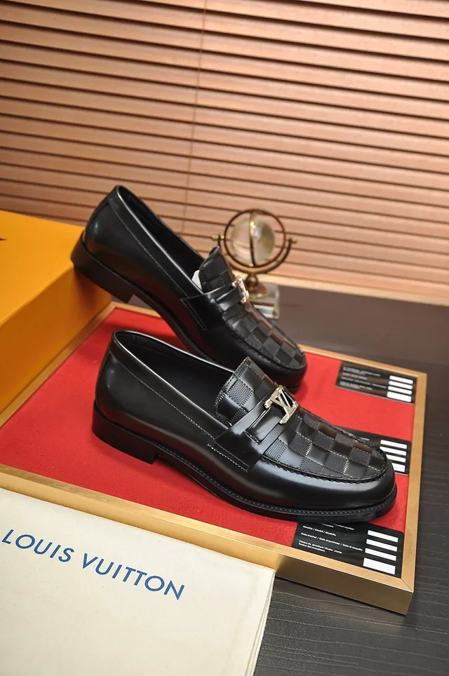 Louis Vuitton Black Gold Leather Woven Panel Loafer 4
