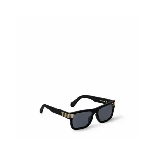 Louis Vuitton Óculos de Sol Armação Retangular Acetato Preto Dourado Matte