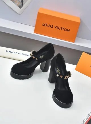 Louis Vuitton Black Gold Suede Upper Chunky Platform Sole Mary Jane Shoes 2