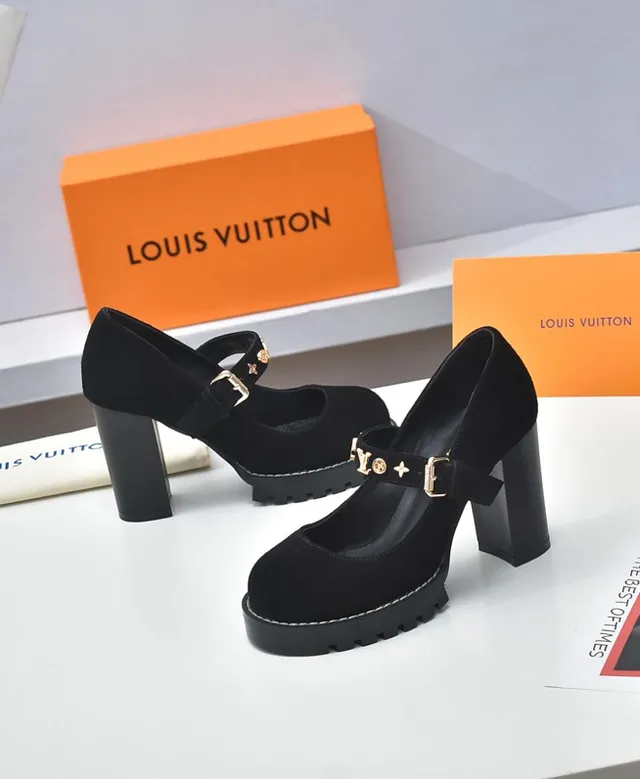 Louis Vuitton Black Gold Suede Upper Chunky Platform Sole Mary Jane Shoes 3