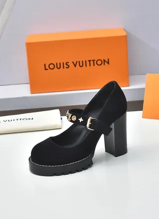 Louis Vuitton Black Gold Suede Upper Chunky Platform Sole Mary Jane Shoes 5