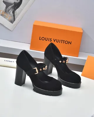 Louis Vuitton Black Gold Suede Upper Chunky Platform Sole Mary Jane Shoes 6