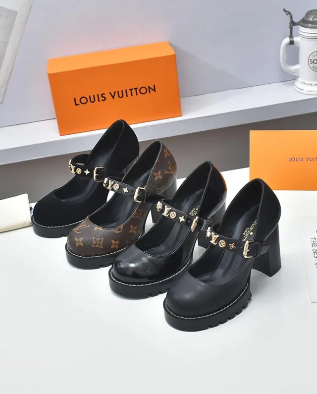 Louis Vuitton Black Gold Suede Upper Chunky Platform Sole Mary Jane Shoes 9