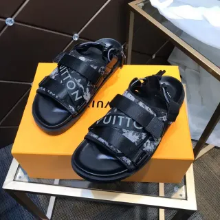 Louis Vuitton Sandálias Casuais Preto Cinza Multi Cintas Lona Monograma