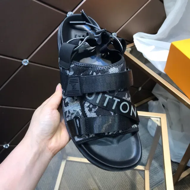 Louis Vuitton صندل كاجوال أسود رمادي متعدد الحزام قماش مونوغرام 2