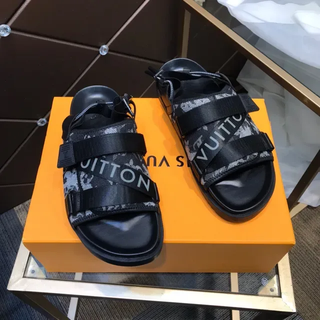 Louis Vuitton صندل كاجوال أسود رمادي متعدد الحزام قماش مونوغرام 4
