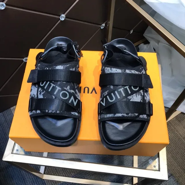 Louis Vuitton صندل كاجوال أسود رمادي متعدد الحزام قماش مونوغرام 9
