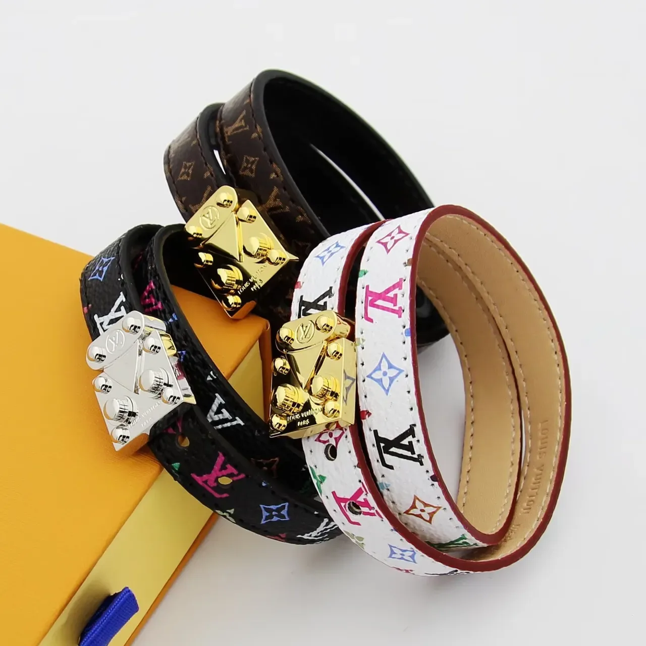 Louis Vuitton Black Multicolor Double-Wrap Monogram Leather Belt 5