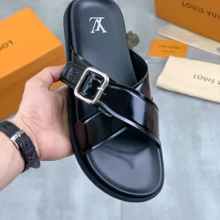 Louis Vuitton Black Patent Buckle Strap Casual Sandals