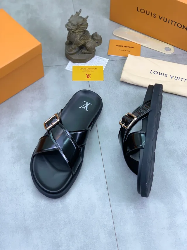 Louis Vuitton Black Patent Buckle Strap Casual Sandals 4