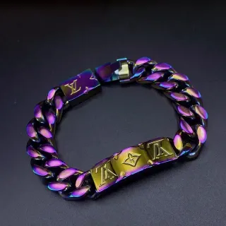 Louis Vuitton سوار سلسلة Curb-Link سوداء بنفسجية طلاء PVD متلألئ