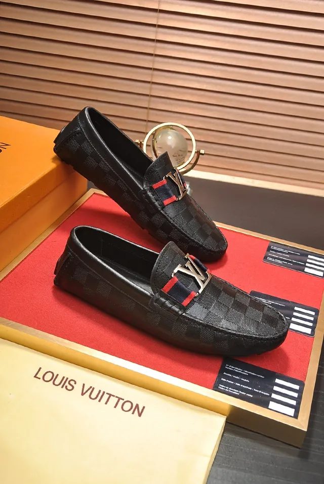 Louis Vuitton Black Red Damier Graphite Checkered Leather LV Monogram Buckle Loafer 4