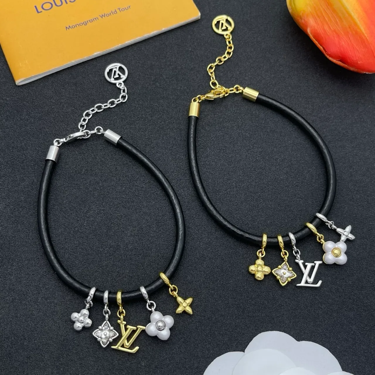 Louis Vuitton Black Silver Cord Multi-Charm Bracelet 2
