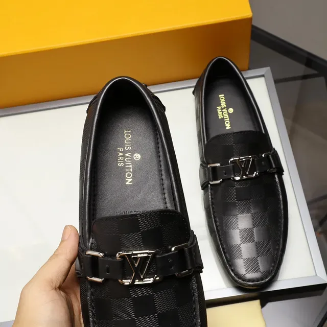 Louis Vuitton Black Silver Leather Damier Check Pattern Loafer 5